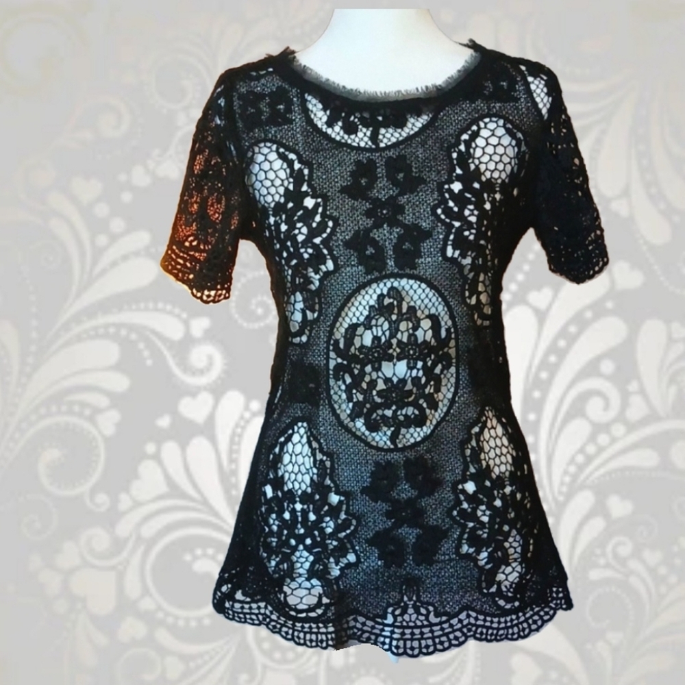 Xhilaration Black Lace Blouse Top Sheer Goth Whimsigoth Size S